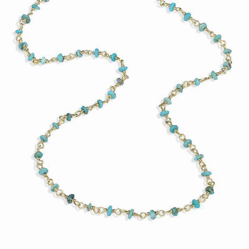 Yellow Gold Plated Sterling Silver Turquoise 3mm Bead Chain Link Necklace