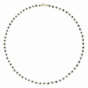 Yellow Gold Plated Sterling Silver Whitby Jet 4mm Bead Chain Link Necklace