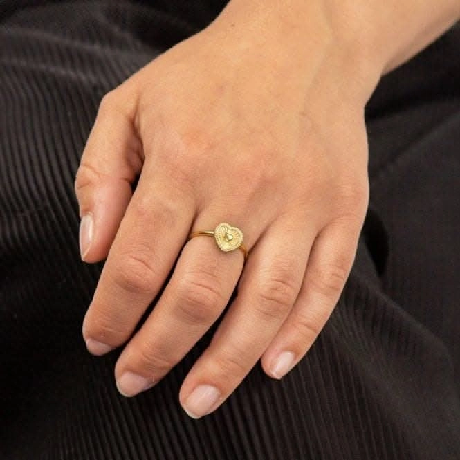 Yellow Gold Plated Sunray Texture Heart Ring R3769