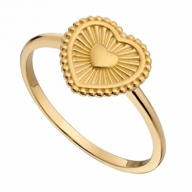 Yellow Gold Plated Sunray Texture Heart Ring R3769