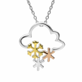 Yellow Rose Gold Sterling Silver Plated Cloud and Snowflakes Necklace