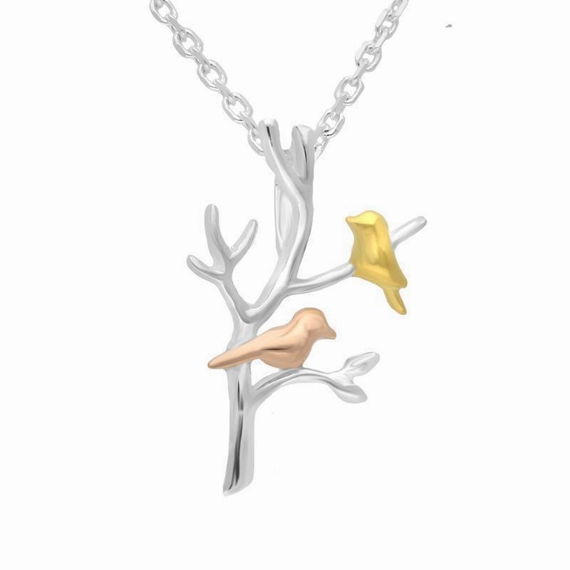 Yellow Rose Gold Sterling Silver Plated Partridge in a Pear Tree Necklace