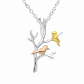 Yellow Rose Gold Sterling Silver Plated Partridge in a Pear Tree Necklace