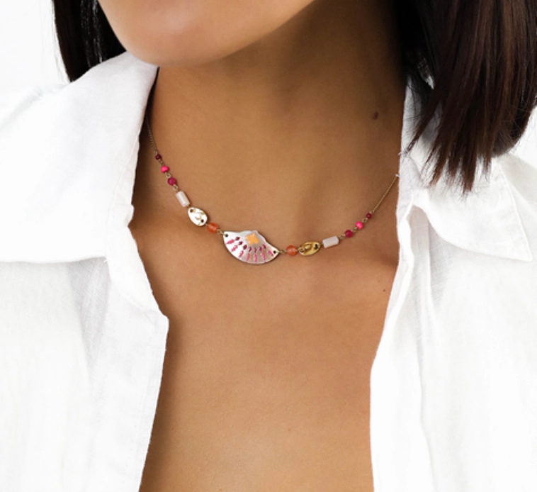 YOKO looped bead neklace   enamel shell