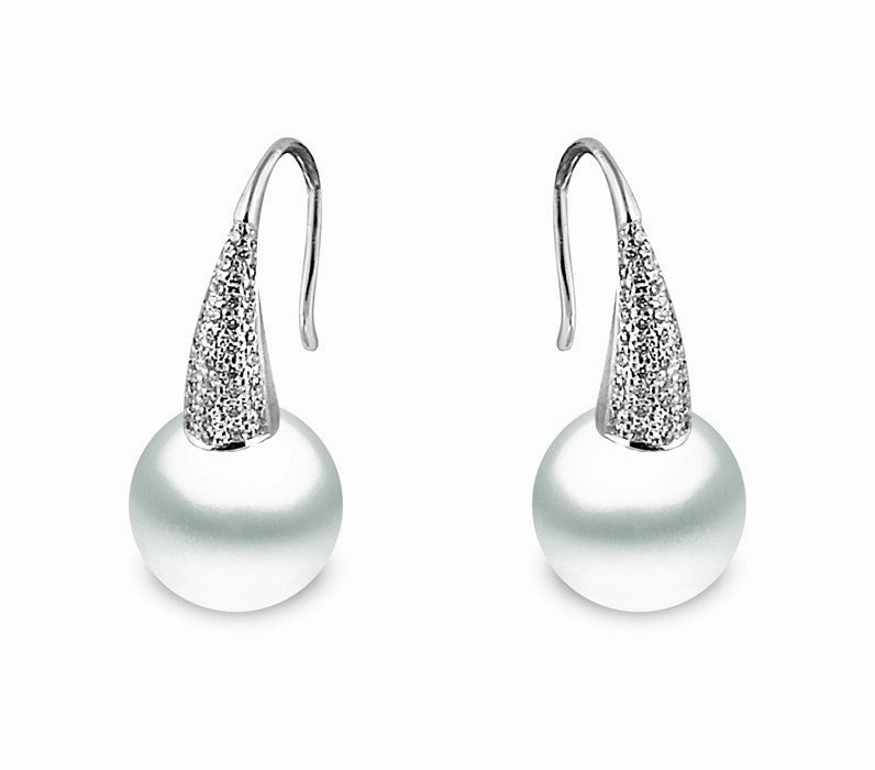 Yoko Pearls 18ct White Gold 0.40ct Diamond White Pearl Tapered Drop Earrings